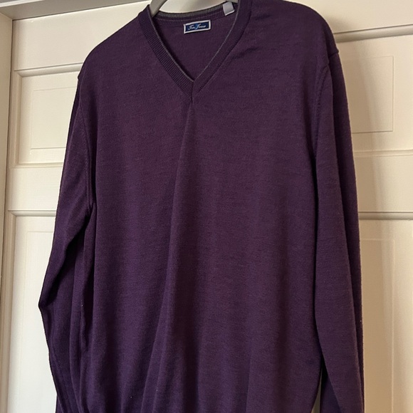 Purple V-Neck Sweater 100% Merino Wool Medium - Picture 1 of 4